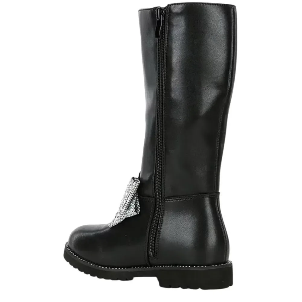 Kurt Geiger London Kensington High Leg BowBoots with Silver Rhinestone Bow